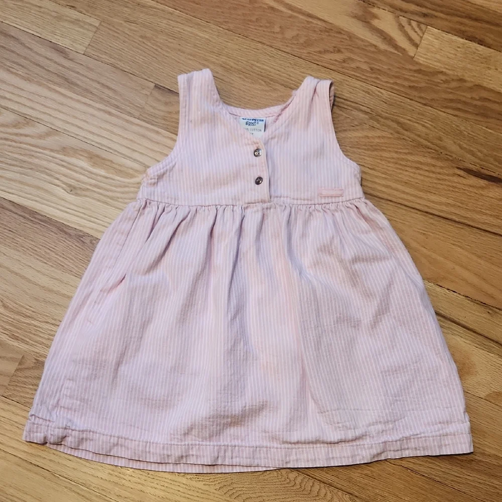 OshKosh B'gosh Light Pink White Striped Denim 100% Cotton 3T Dress Vintage